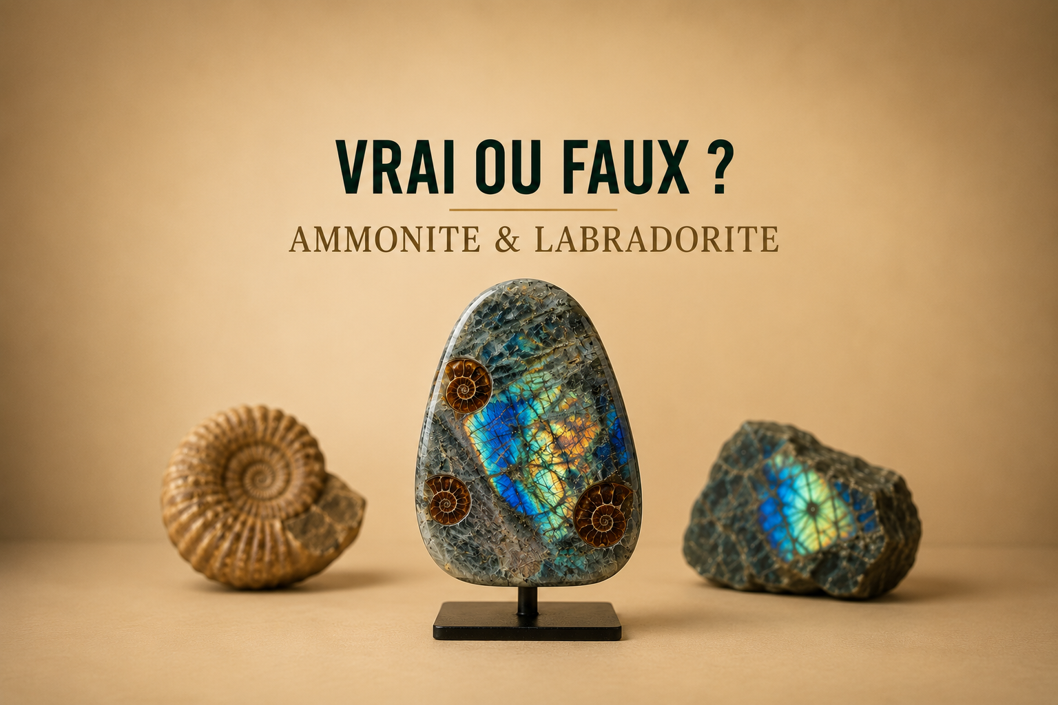 Vrai ou faux ? L'impossible rencontre entre une ammonite et une labradorite